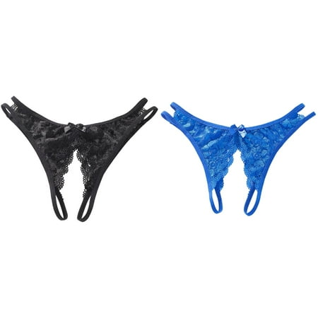 Lojoutye 2 Pack(Black 1PCS & Blue 1PCS) Multipack Panties Women Pack Women s Underwear Open Files Large Size T Shaped Lace Women s Underwear Floral Lace Underwear