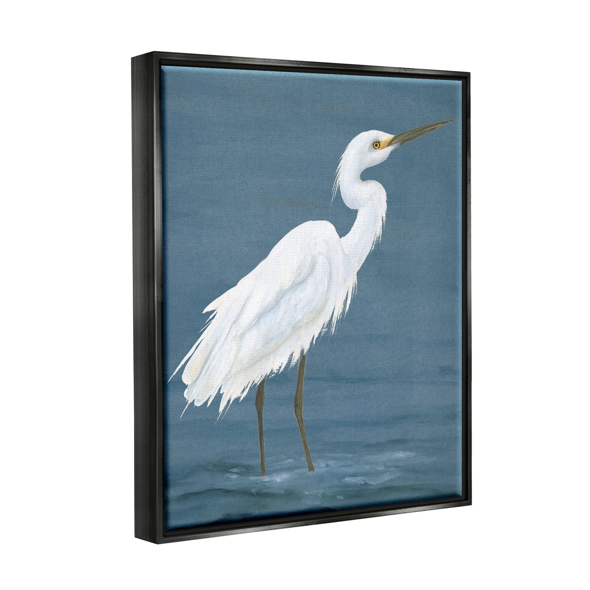Stupell Industries Egret in Shallow Water Animals & Insects Painting Black Floater Framed Canvas Art Print Wall Art, 25 x 31