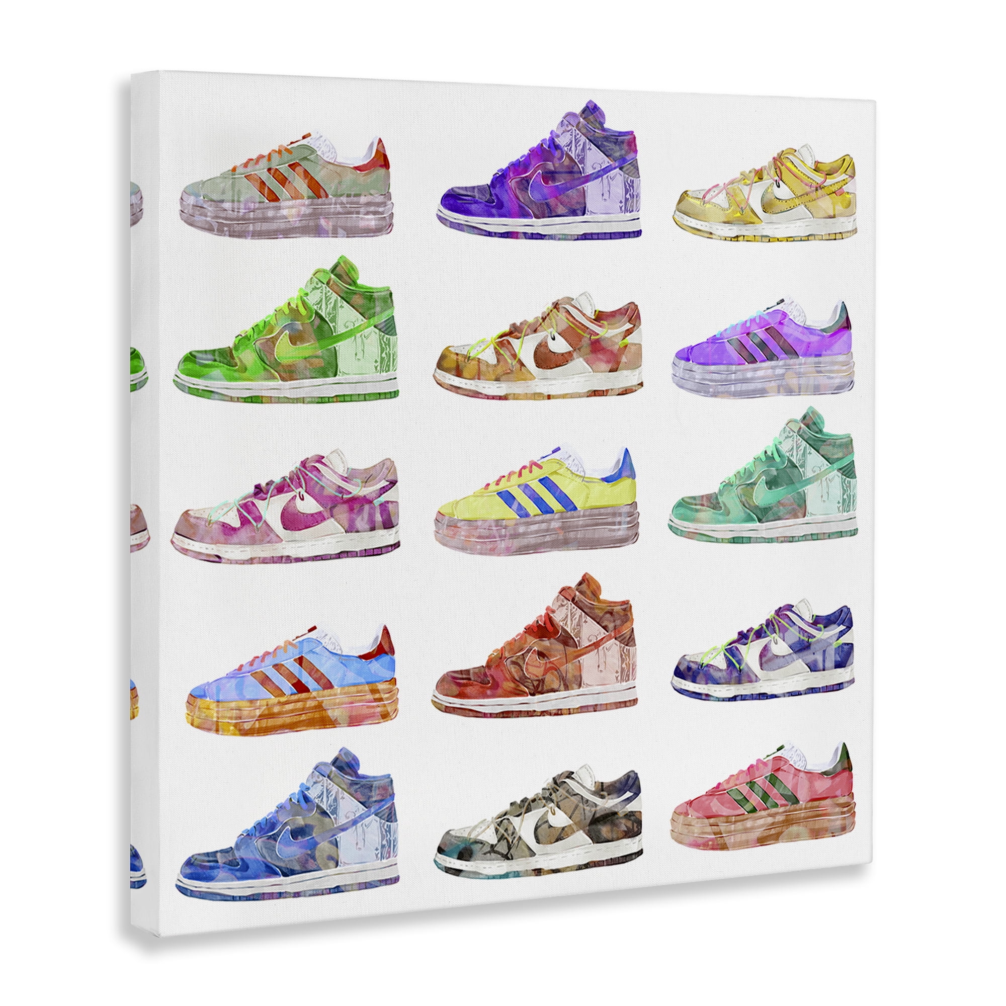 Stupell Industries Modern Sneakers Array Fashion Painting Wrapped Canvas Art Print Wall Art, 24 x 24