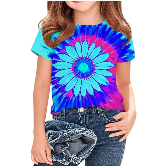 Camisetas de Cuello de Tripulación de Manga Corta para Mujeres Impresa Camiseta Cuello Redondo de Manga Media Casual Versátil para Niños Grandes Edades 3-14