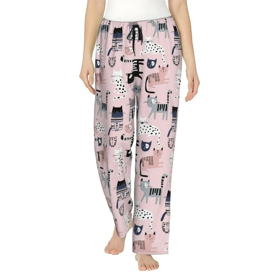 Gukieu Cat Print Women's Home Trousers, with Pockets and Drawstring Pajamas, Home Pajamas, Sleepwear-Small