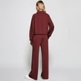 thumbnail image 3 of Fgvctg Lounge Sets for Women 2 Piece Tracksuit Set Half Zip Sweatshirt Fleece Wide Leg Sweatpants Fall Casual Jogger Lounge Sweatsuits with Pockets Wine L, 3 of 5