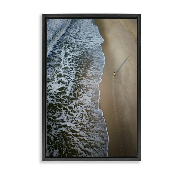 Stupell Industries Vertical Aerial Beach View Nautical & Beach Photography Black Floater Framed Canvas Art Print Wall Art, 17 x 25
