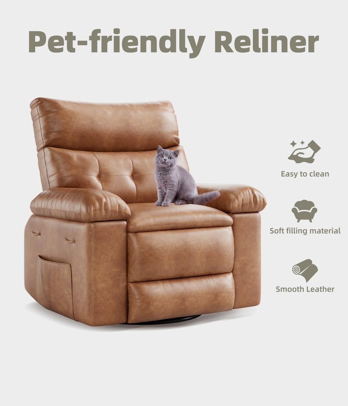 Oversized Recliner Chairs with Massage and Heat - 360° Swivel Lazy Rocking Chair for Adults with Remote Control for Living Rooms, Bedrooms and Nurseries - Coffee