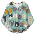 thumbnail image 4 of Cute Cats Face Women's V-Neck Blouse With 3/4 Ruffled Bell Sleeves Casual Top Ladies Blouses, 4 of 7