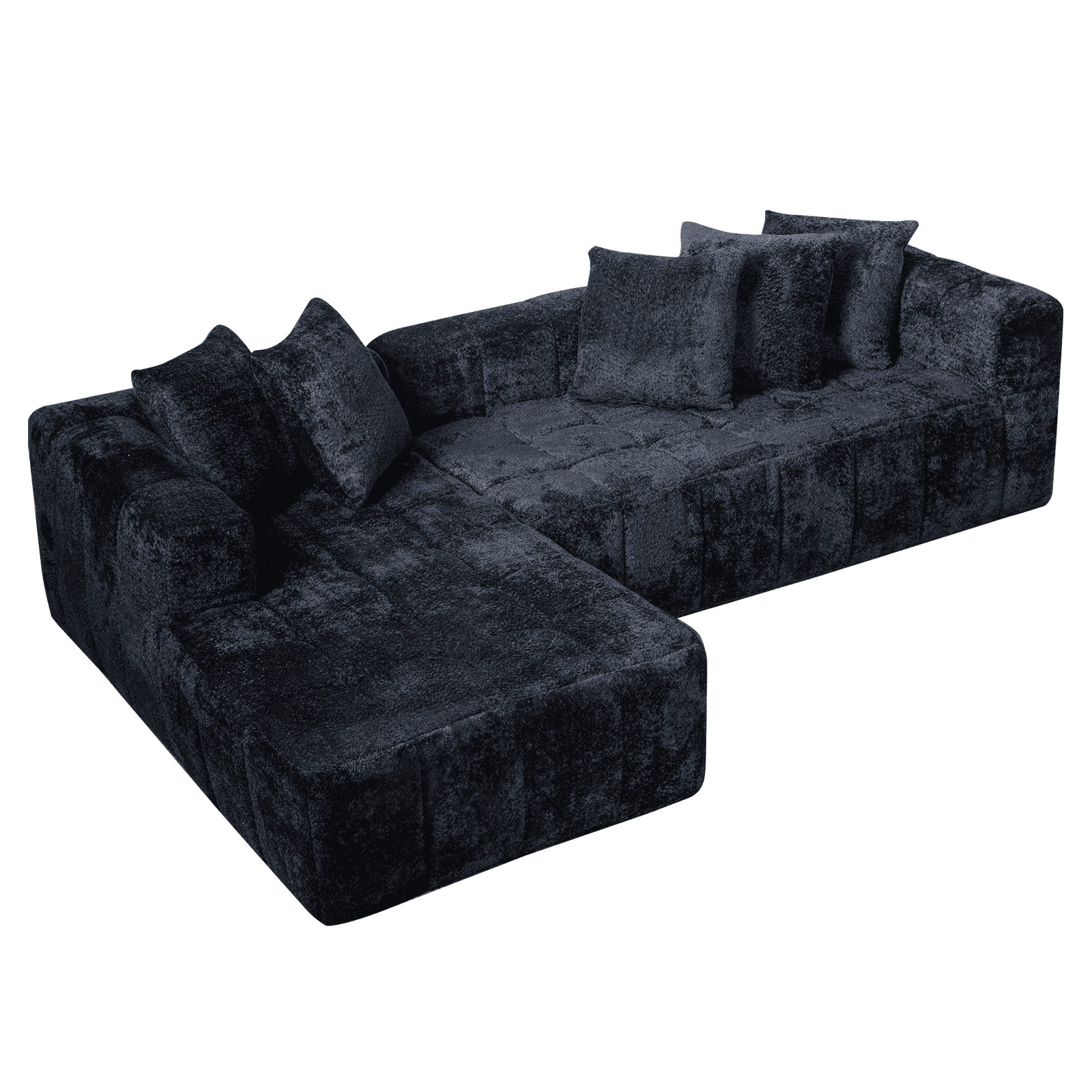 107.9 Inch Cloud Modular Sectional Sofa Couch with L-Shape Chaise, Deep Seat Corner Couch for Living Room Bedroom No Assembly Needed, Black