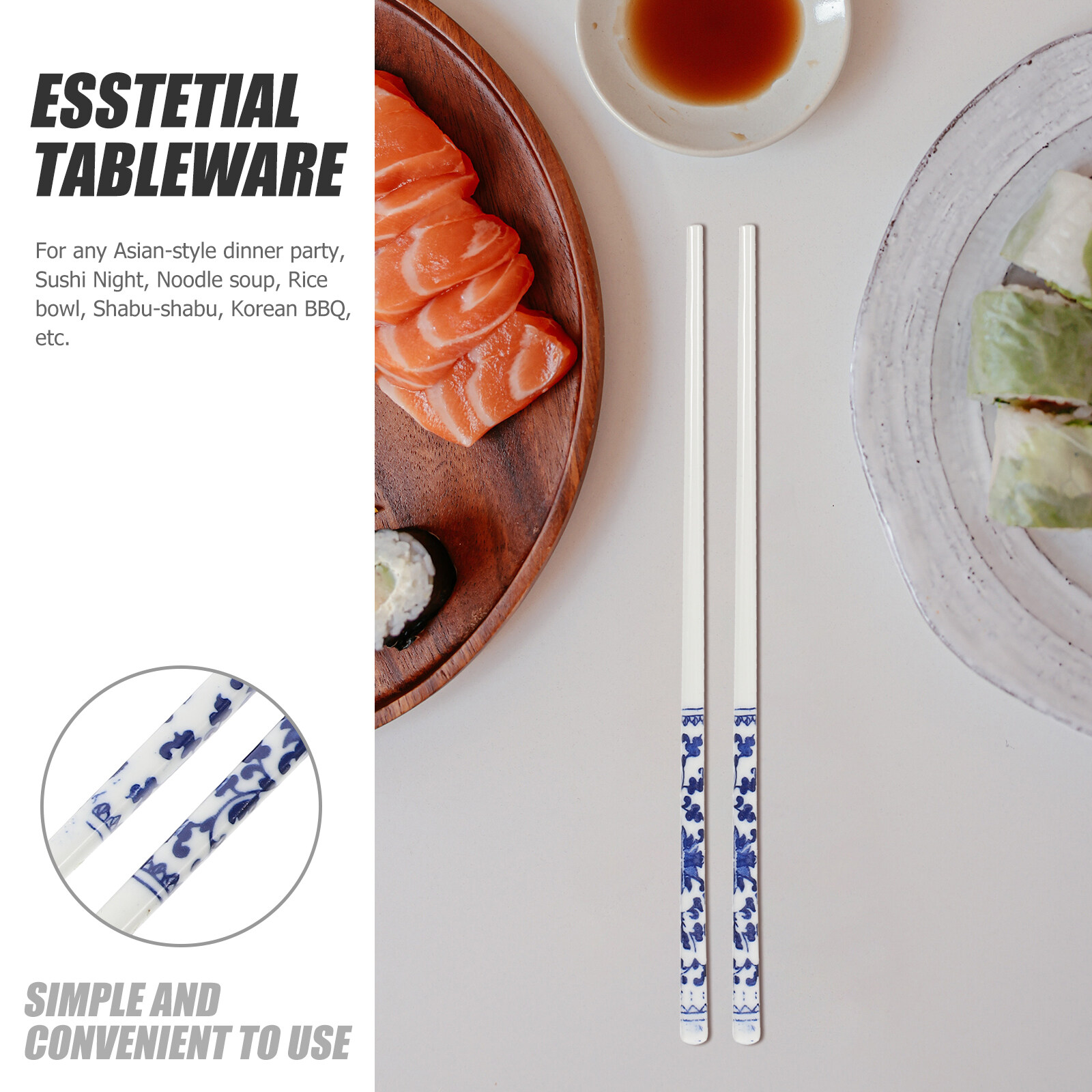 Blue White Beech Wood Korean Chopsticks - MingZhu Chopsticks