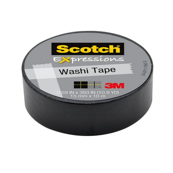Scotch Expressions Washi Tape, Black, .59" x 393", 1 Roll