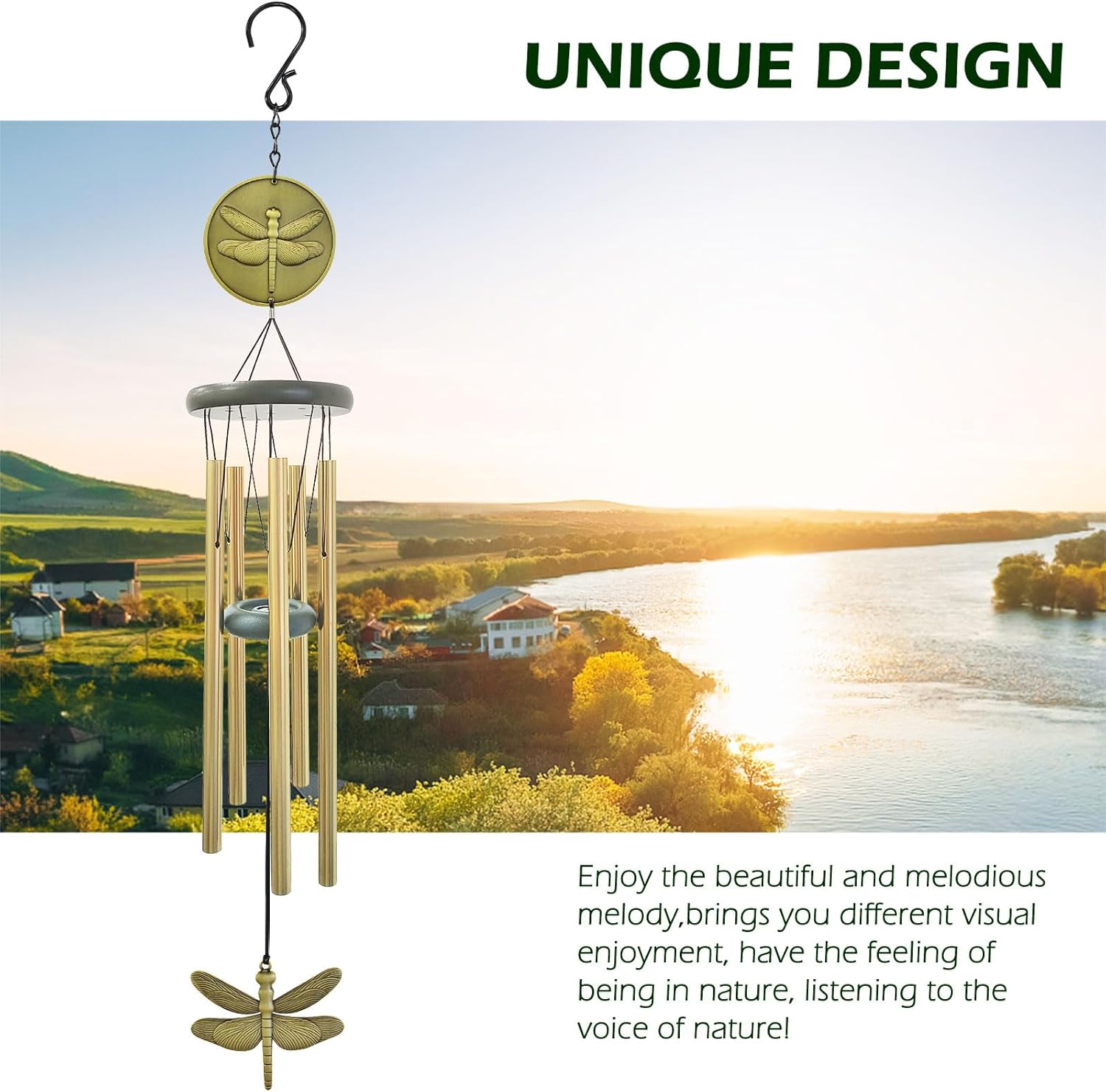 Dragonfly Wind Chimes Outdoor, 32” Bronze Wind Chime for Patio Yard Garden Decor, Memorial Gift Idea