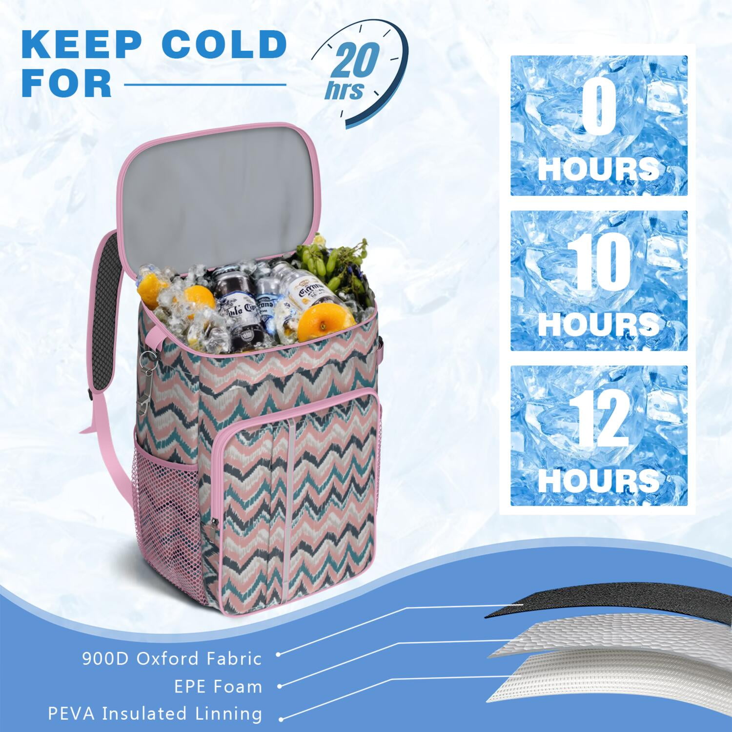 Travel Cooler Bag - Boho Bohemia Pioneer Flower Geometric Line Art Camping Beer Cooler Backpack with Bottle Opener- Waterproof Insulated Picnic Backpacks - Cooler Bag for Beach