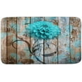 thumbnail image 3 of Farmhouse Floral Flower Bath Mat, Teal Dahlia Rustic Wooden Plank Country Barn Wood Turquoise Blue Non-Slip Flannel Soft Doormat Floor Entryways Outdoor Indoor Front Door Mat, (16X24), 3 of 6