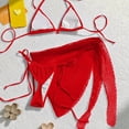 thumbnail image 4 of IYYVV Women'S 3 Piece Swimsuit Fishnet Halter Triangle String Bikini Set Bathing Suit With Tie Side Cover Up Beach Skirt Red XL, 4 of 4
