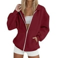 thumbnail image 2 of FDGIU Women's Zip Up Jacket - Oversized Fall Winter Sweatshirt, Stand Collar Casual Comfy Coat with Pockets, 2 of 5