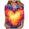 thumbnail image 2 of Dihao Women Tops 3/4 Sleeve Plus Size Casual Round Neck Valentine's Day Love/Rose Printing Blouse Spring Summer Loose Fit Tops Basic Pullover Lightweight Trendy Outdoor Blouse, 2 of 5