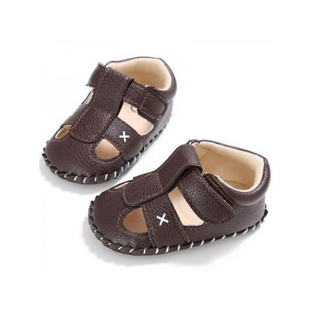Newborn to 18M Baby Boy PU Leather Anti-slip Crib Pram Shoe Sandals