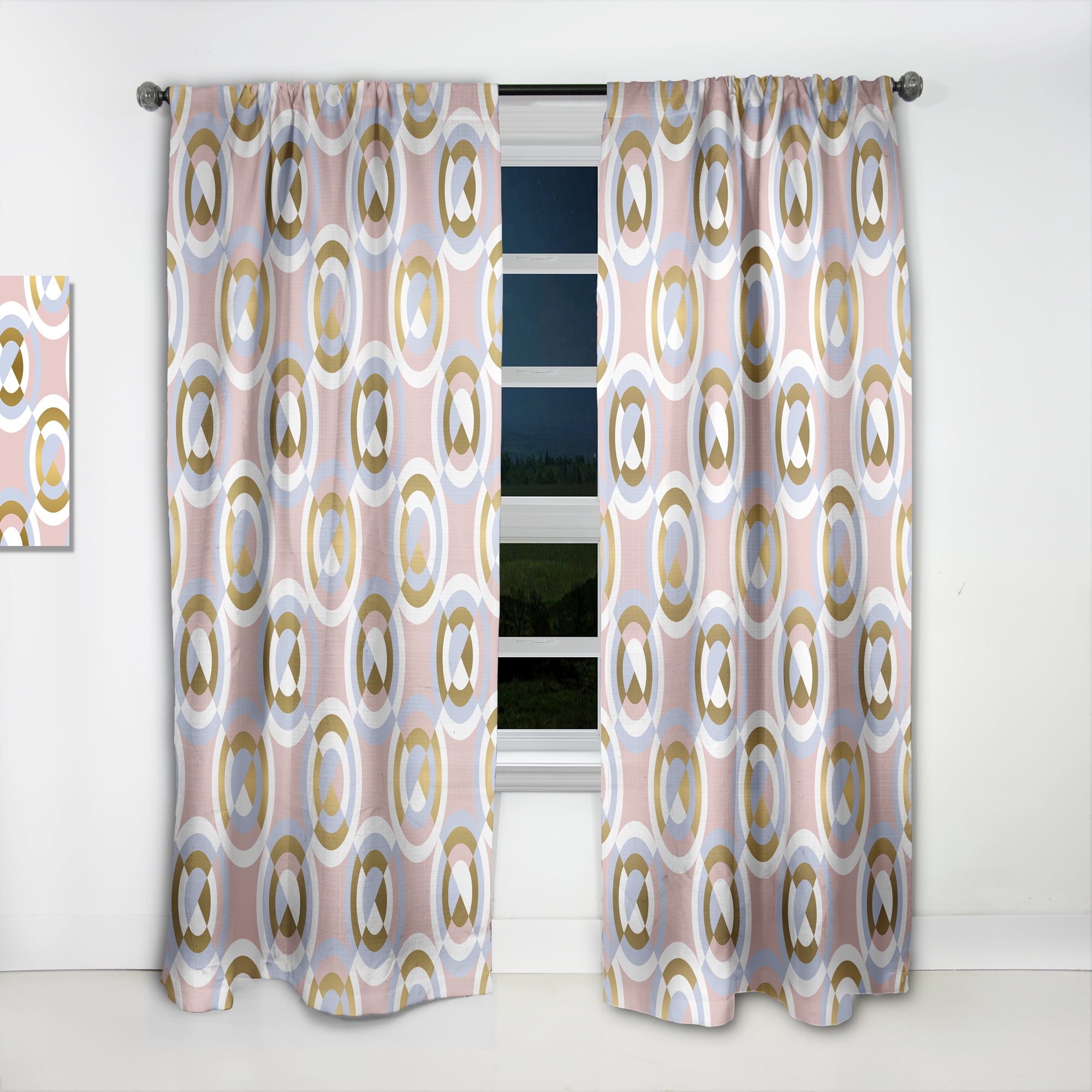 Designart 'Circular Geometric Shapes Retro pattern I' Mid-Century Modern Curtain Panel