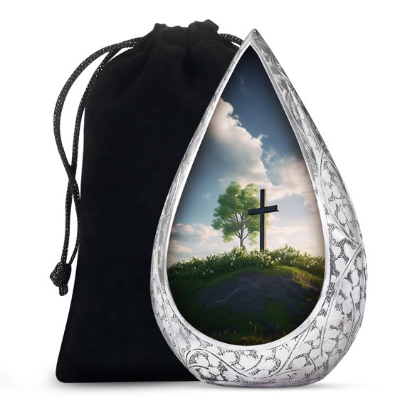 JAGSHASHI Christ Cross - Memorial Urns For Human Ashes - Adult Large Urn For Male & Female - Cremation Urns For Human Ashes - Large Memorial Urns - Decorative Urns For Ashes - 10 Inch - Large