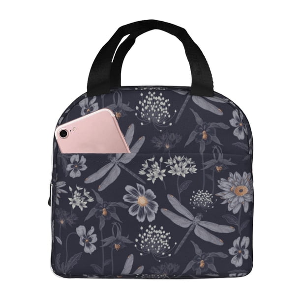 Easygdp Wildflowers And Dragonflies Bolsa Térmica Premium - Tela Oxford Impermeable, Gran Capacidad, Bolsillo Frontal, Unisex para Trabajo, Escuela, Actividades al Aire Libre y Picnics