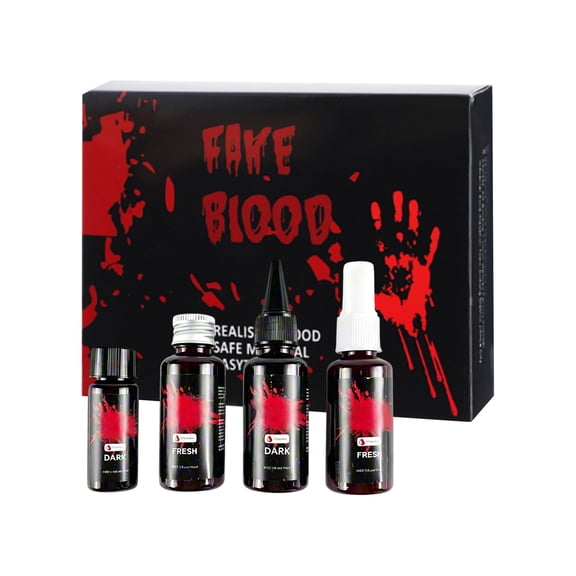 Fake Blood Set 4 Pack for Halloween Costumes and Horror Party Events