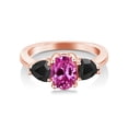 thumbnail image 2 of Gem Stone King 2.37 Ct Oval Pink Created Sapphire Black Onyx 18K Rose Gold Plated Silver Ring, 2 of 4