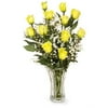 April -- Sunshine Yellow Roses with Designer Vase