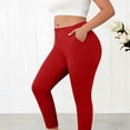 thumbnail image 6 of Hxshgdsn Plus Size Gym Pants for Women Straight Leg Elastic High Waist Trousers with Pocket Running（Red/2XL）, 6 of 7
