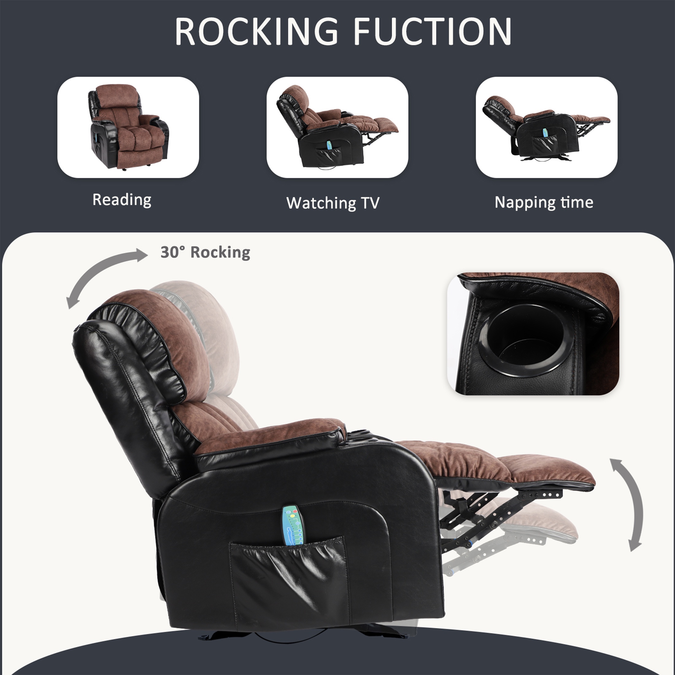 Electric Recliner Chair with Remote Control, Modern Ergonomic Lounge Recliner with Side Pocket for Adults and Elderly, Single Sofa for Living Room Home Theater, Gray