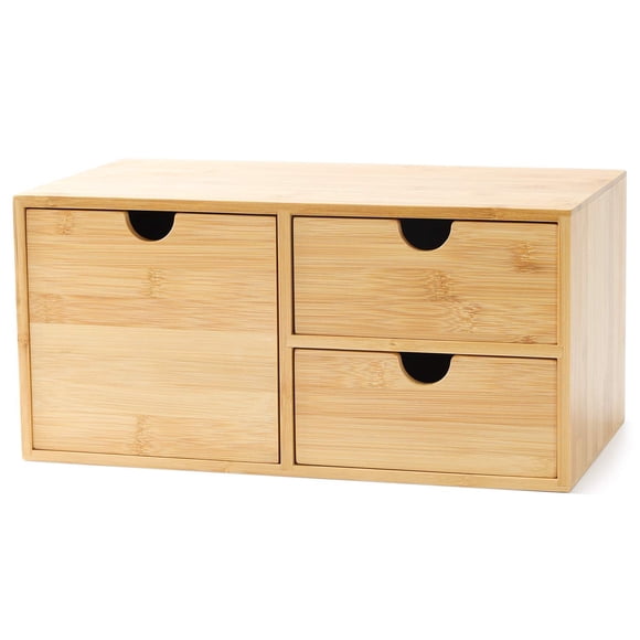 Wisuce Bamboo Desk Organizer - Mini Desktop Drawer Tabletop Storage Organization Box for Office Home Toiletries Supplies, No Assembly Required (3 Dra