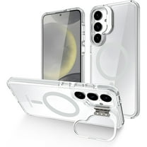 Dteck Samsung Galaxy S24 Clear Case with Camera Cover Stand,Military Grade Protection Compatible with MagSafe Slim Shockproof Magnetic Case Cover for Samsung Galaxy S24 ,White