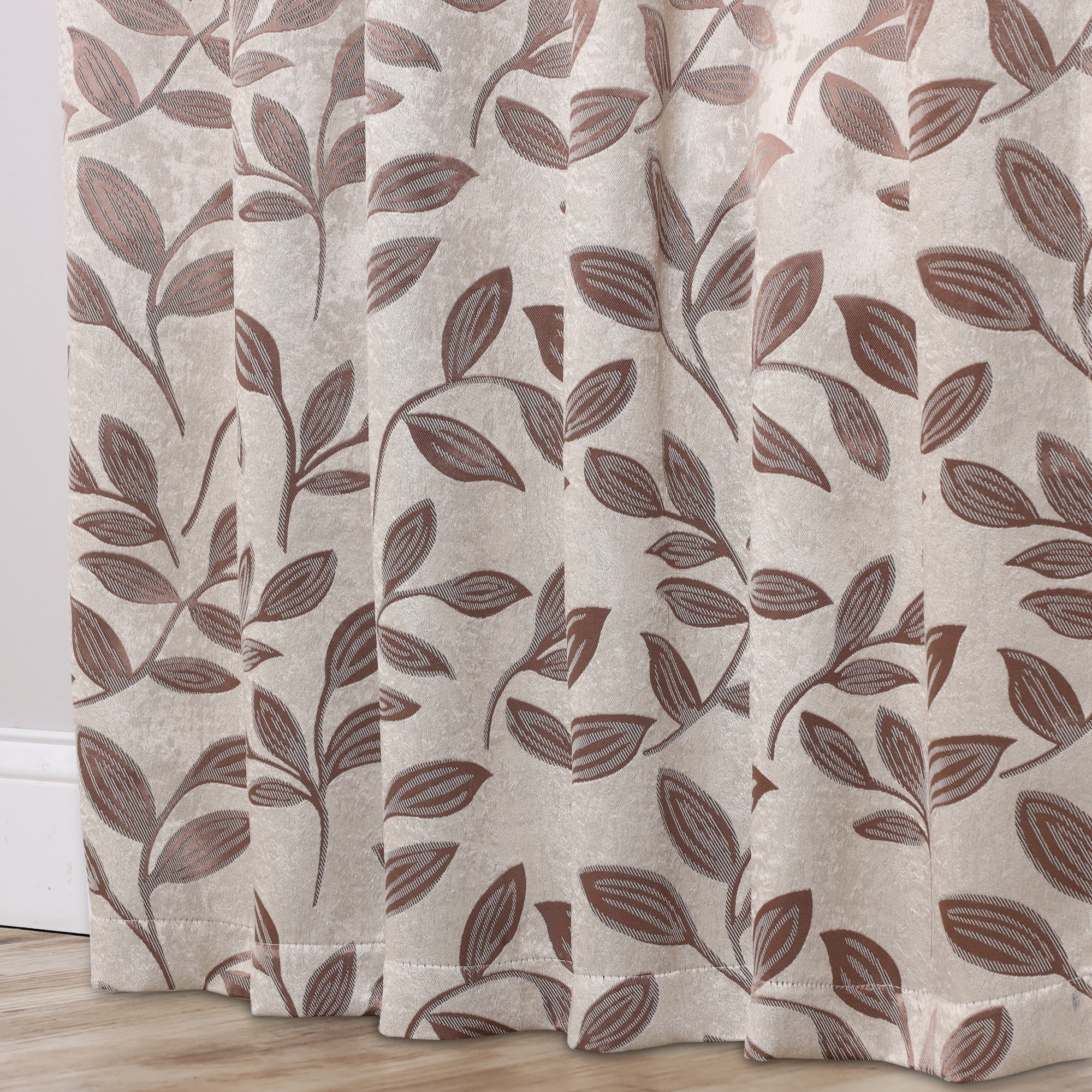 Superior Blackout Leaves Back Tab Curtains Set of 2, Light Filtering Curtain Panel Set, White-Copper, 52"W x 108"L