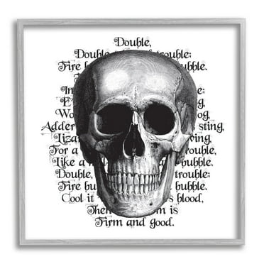 Spooky Skull Layered Vintage Script Hex Text Fairy Tales & Fantasy Graphic Art Framed Art Print Wall Art
