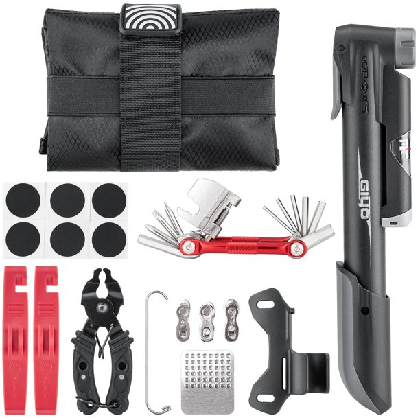 Kit de herramientas de reparación de bicicletas CXWXC con bomba para bicicleta y bolsa para sillín