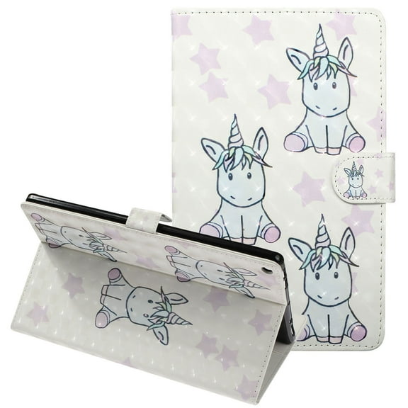 Fire HD 10 Case 2017 7th Generation, Allytech PU Leather 3D Pattern Folio Stand Smart Cover Auto Sleep Wake Shockproof Cards Holder Wallet Case for Amazon Kindle Fire HD 10 2017/2015, Cute Unicorn