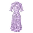thumbnail image 5 of Summer Dress Saving! Dresses for Women Knee-length Casual Print Dress V-Neck Short Sleeve Loose Dress Purple XL, 5 of 5