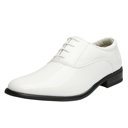 Bruno Marc Men s Faux Patent Leather Tuxedo Dress Shoes Classic Lace-up Formal Oxford WHITE size 9.5