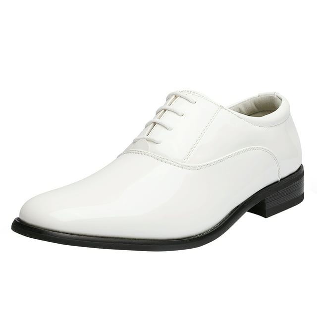 Bruno Marc Men's Faux Patent Leather Dress Shoes Classic Lace-up Formal Oxford WHITE CEREMONY-05