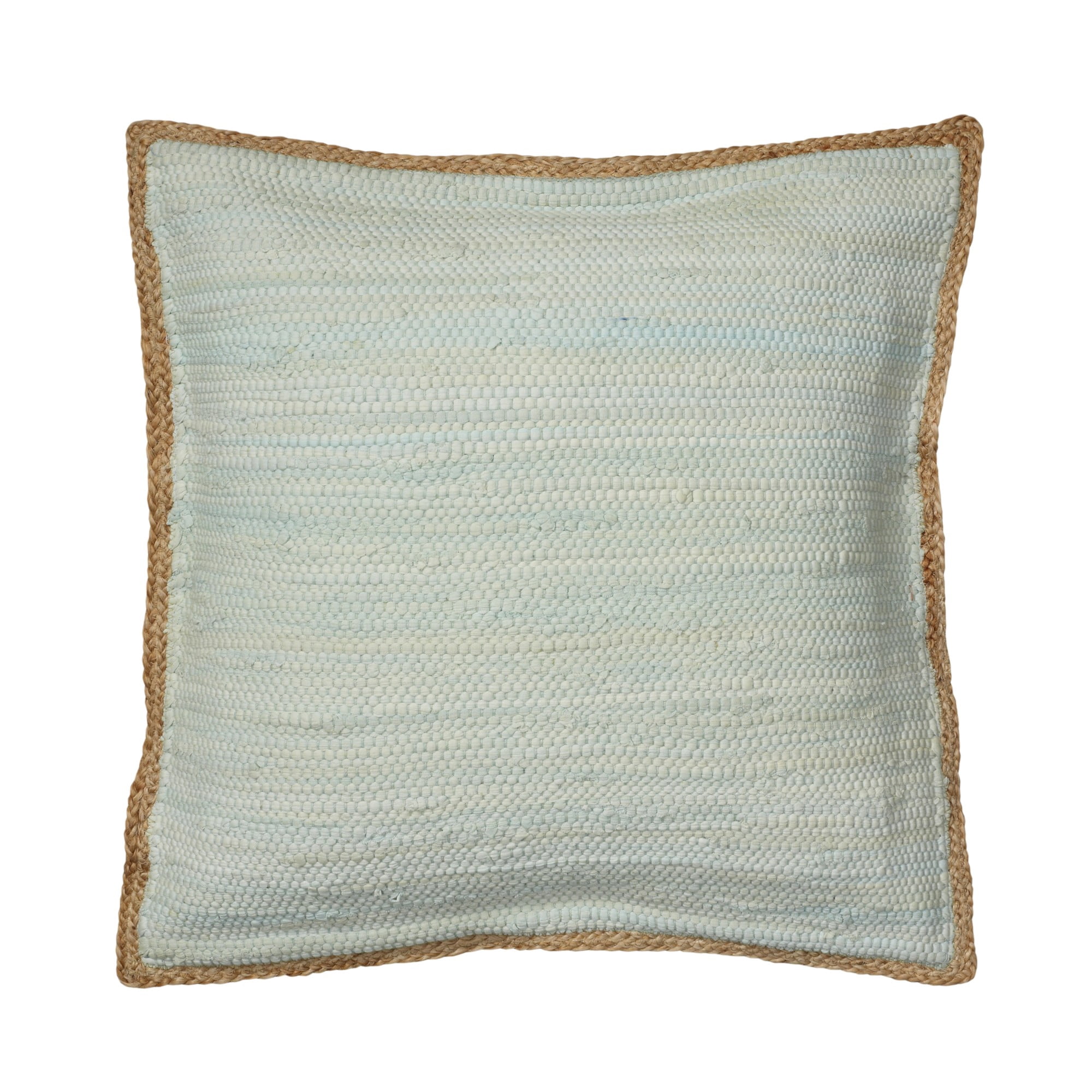 Laddha Home Designs Handwoven Flanged Border Cotton Throw Pillow Cover - 20" - Blue and Tan