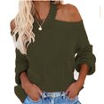 thumbnail image 2 of Women's Solid Color Sexy Off Shoulder Loose Knit Sweater Top for Fall Winter Evening Events,Army Green,L, 2 of 6
