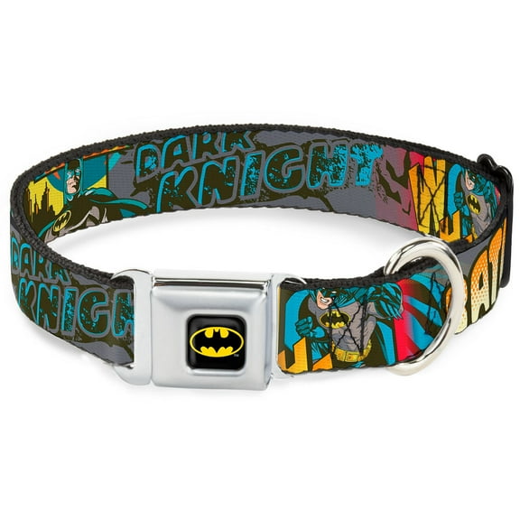 DC Comics Pet Collar, Dog Collar Metal Seatbelt Buckle, Batman Dark Knight, 15 to 24 Inches 1.0 Inch Wide