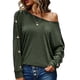 thumbnail image 1 of Jersey Fuera Del Hombro Manga De Murciélago Color Sólido Cómodo Suelto Casual Mujer Top OD Verde S, 1 of 5