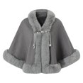 thumbnail image 2 of Ecqkame Women Sherpa Cape Shawl Casual Print Faux Fur Trim Knot Front Shawl Poncho Wrap Fleece Lined Warm Winter Versatile Outerwear Gray Free Size, 2 of 5