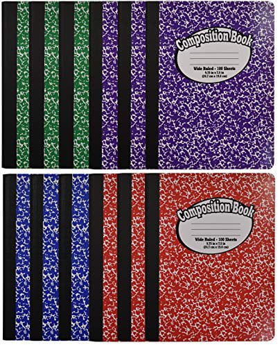 11/32-inch Composition Book Notebook Green One Subject 100 Sheet Hardcover Wide Ruled Assorted Covers: Red Purple-4 Pack 9.75 x 7.5 Blue 