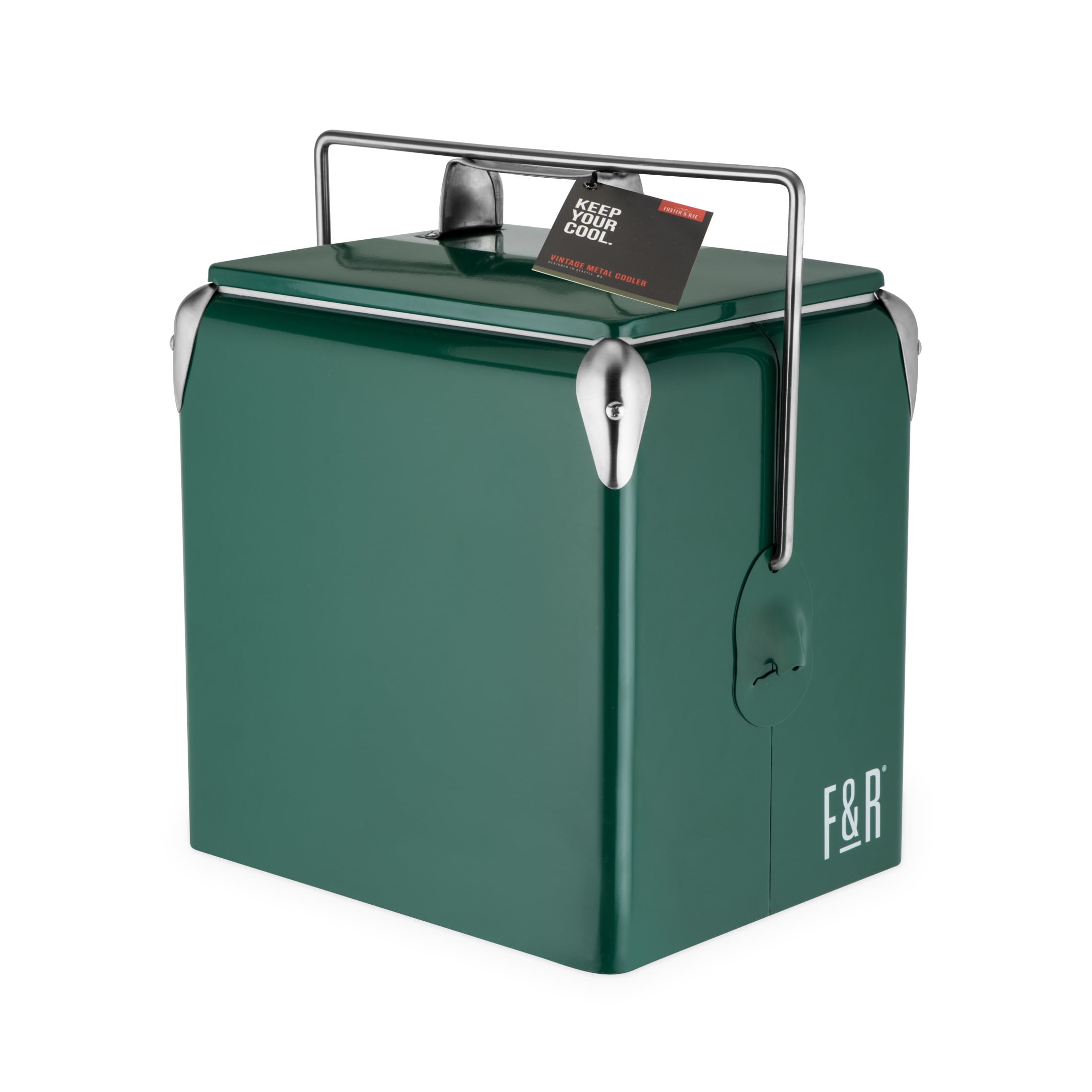Foster & Rye Metal Vintage Outdoor Cooler for Beer Bottles, Soda Cans Green