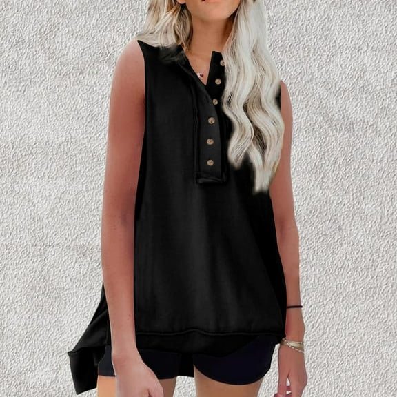 LYEAA Womens Tank Tops Plus Size Long Sleeveless Crew Neck Summer Loose Casual Tee Shirts Solid Vacation Beach Elegant Fashion Pullover Vest Breathable Soft Loungewear Going Out Clothes Black S