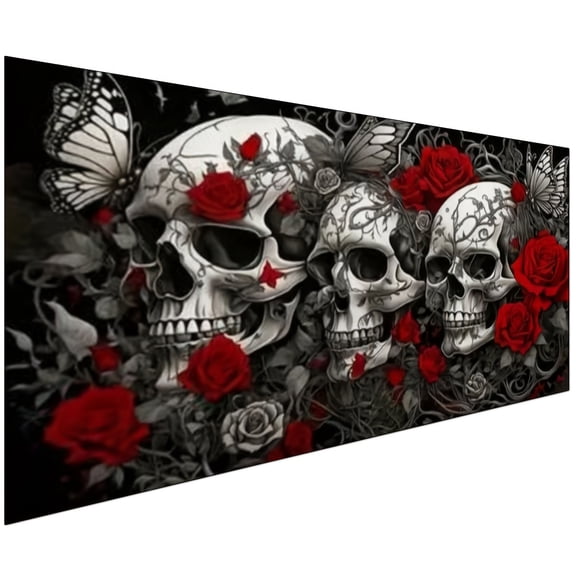 Large Size Skull Diamond Art Kits For Adults, Gothic Rose Diamond Painting Kits, Full Round Diamond Mosiac Kits, Diy Handicrafts, 5D Gem Art And Crafts For Halloween Decor, 32X16 Inch