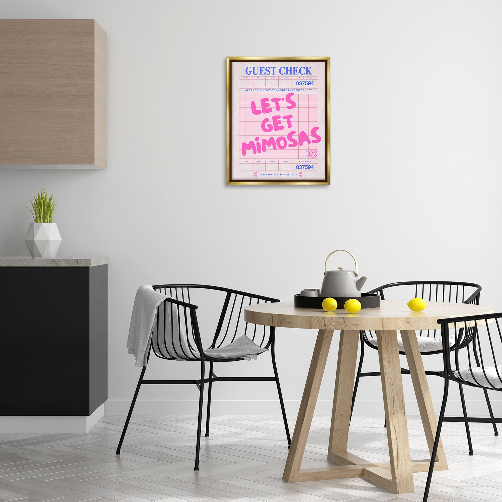Stupell Industries Let's Get Mimosas Check Text & Numbers Painting Gold Floater Framed Canvas Art Print Wall Art, 17 x 21