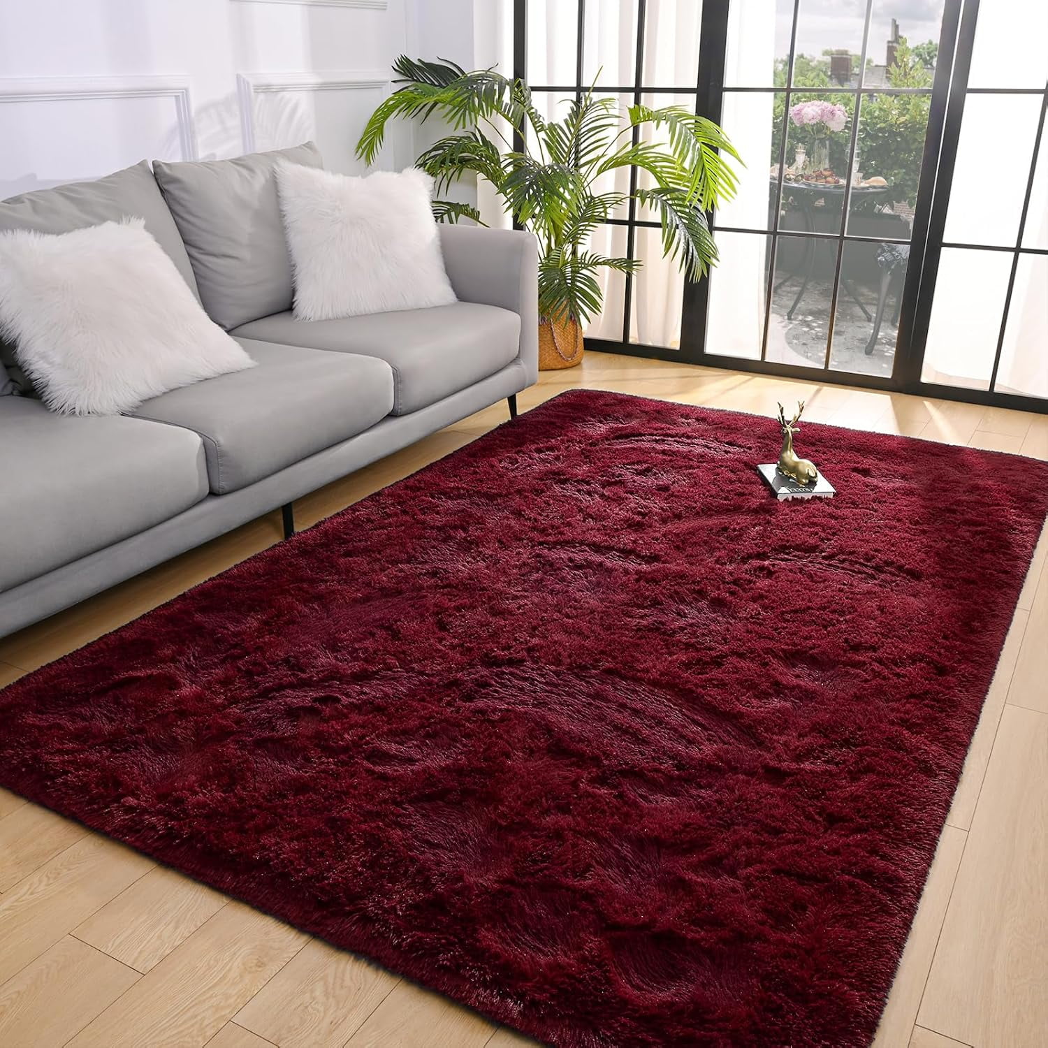 Lochas Soft Rugs Indoor Modern Area Rug Fluffy Carpets for Living Room Bedroom Home Decor Nursery,9'x12',Dark Red