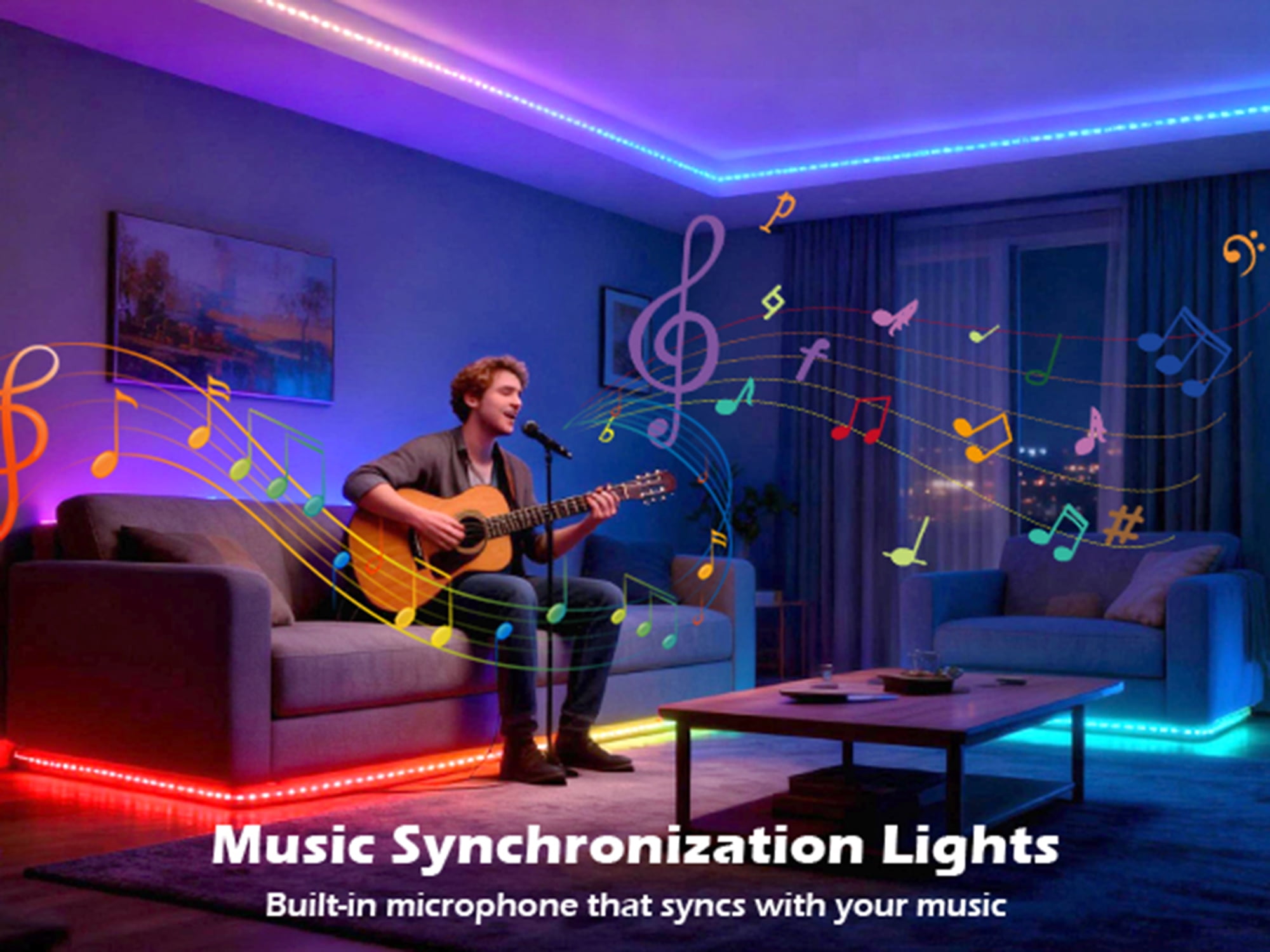 Beatineon 16.4ft COB RGB LED Strip Lights, 2100 LEDs High Density with Tuya App & Remote Control, Music Sync, Indoor Light Strip for Bedroom, Kitchen, Home Decor