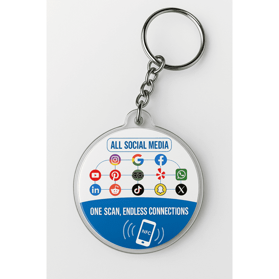 QR Code and NFC Tag Multi-Link Review Hub Keychain