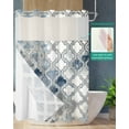 thumbnail image 2 of No Hook Shower Curtain with Snap in Liner, Morocco Geometric Lattice Blue and Grey Art Graffiti Hotel Shower Curtains for Bathroom, Washable Shower Curtain Liner Set with Mesh Top Window, 72"x84", 2 of 6